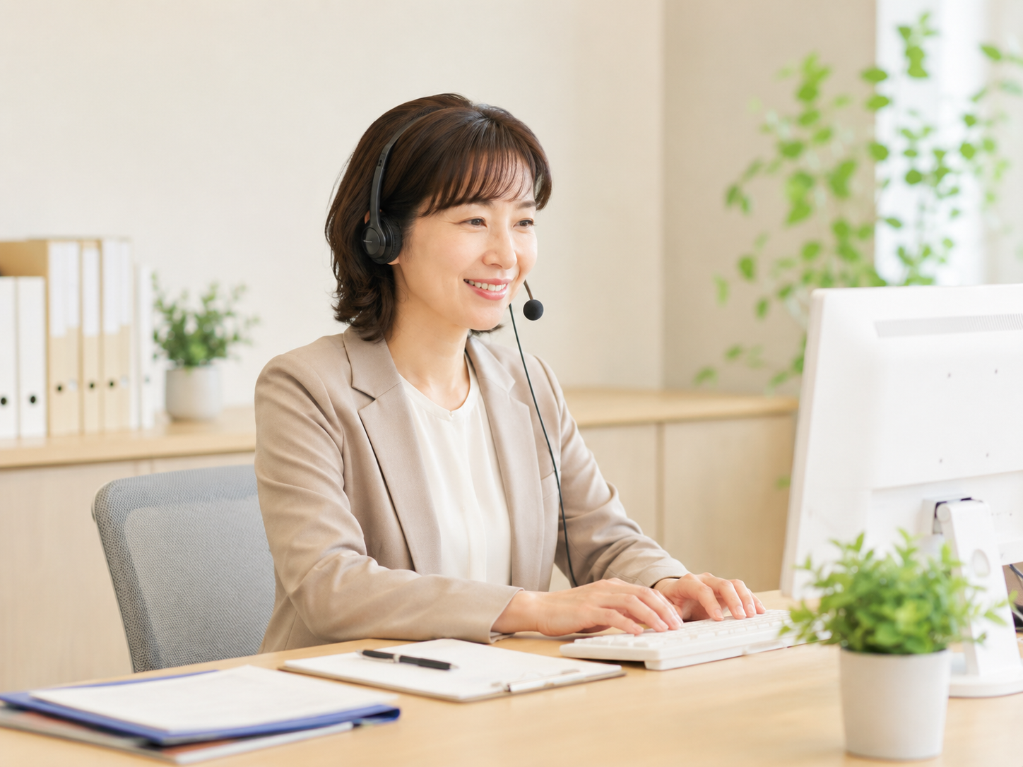 お問い合わせ対応を行う華の実の事務スタッフイメージ